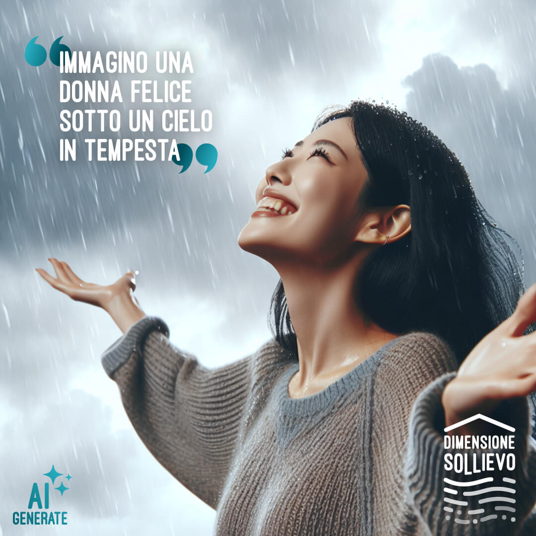 Immagino una donna felice sotto un cielo in tempesta